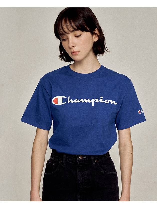 Script Logo Classic Jersey Short Sleeve T-Shirt Blue - CHAMPION - BALAAN 2