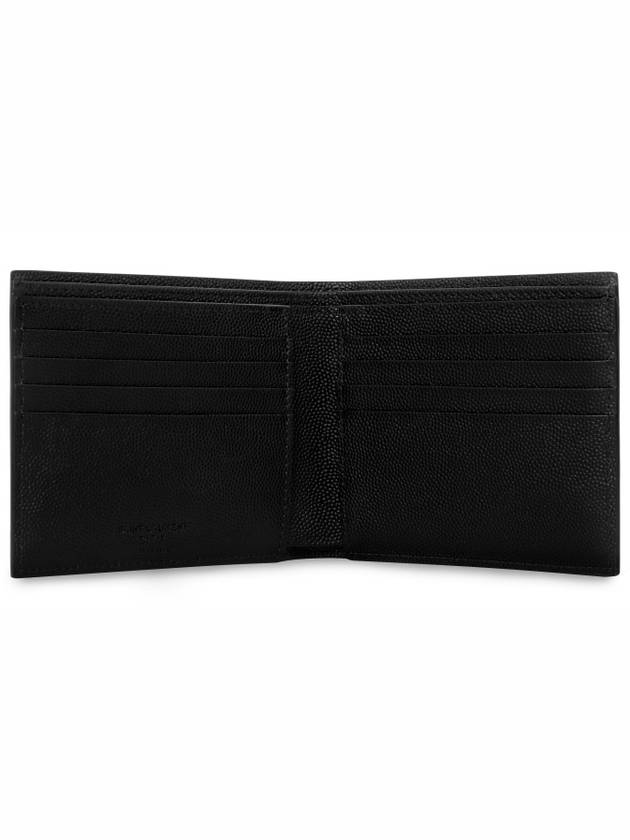 Classic Logo Textured Leather Half Wallet Black - SAINT LAURENT - BALAAN 3