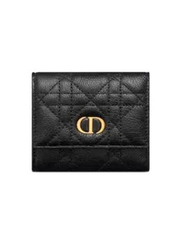 Caro Hibiscus Supple Cannage Calfskin Half Wallet Black - DIOR - BALAAN 1