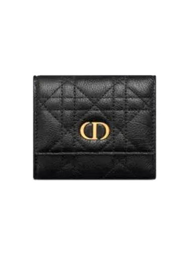 Caro Hibiscus Supple Cannage Calfskin Half Wallet Black - DIOR - BALAAN 1