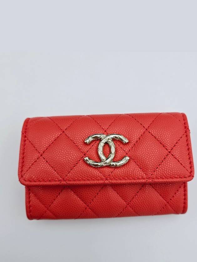 Caviar snap card wallet flap red orange AP3978 - CHANEL - BALAAN 3