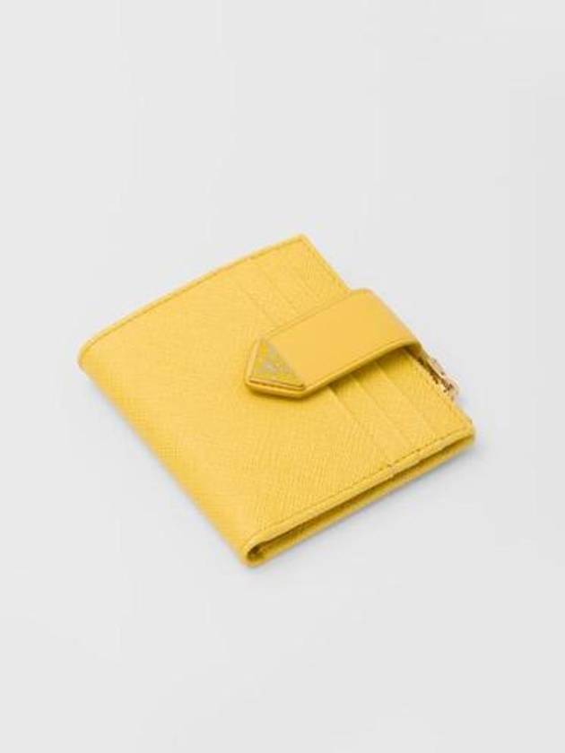 Saffiano Smooth Leather Small Half Wallet Sunny Yellow - PRADA - BALAAN 4