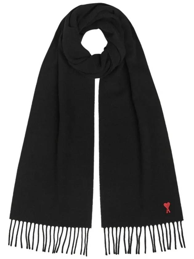 Small Heart Logo Classic Wool Scarf Black - AMI - BALAAN 6