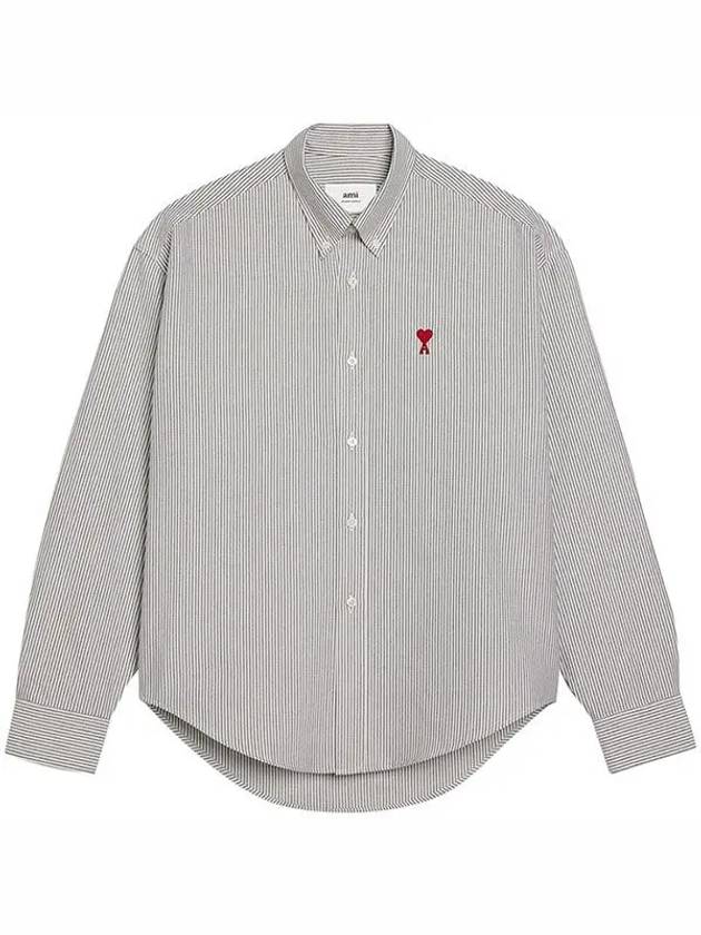 Heart Logo Stripe Oversized Fit Long Sleeve Shirt White - AMI - BALAAN 2