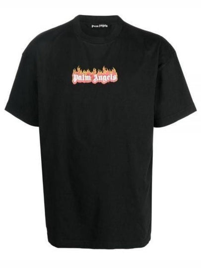 Men's Logo Burning Short Sleeve T-Shirt Black - PALM ANGELS - BALAAN 2