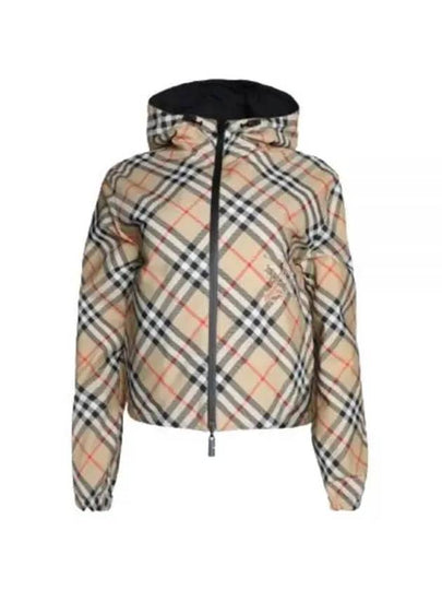 Crop Reversible Check Hooded Jacket Sand - BURBERRY - BALAAN 2