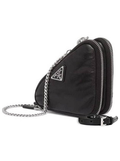 Triangle Logo Leather Mini Pouch Bag Black - PRADA - BALAAN 2