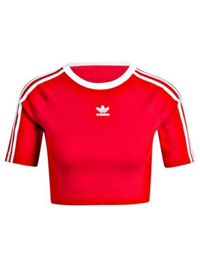 3 Stripe Cropped Baby Short Sleeve T Shirt Red - ADIDAS - BALAAN 2