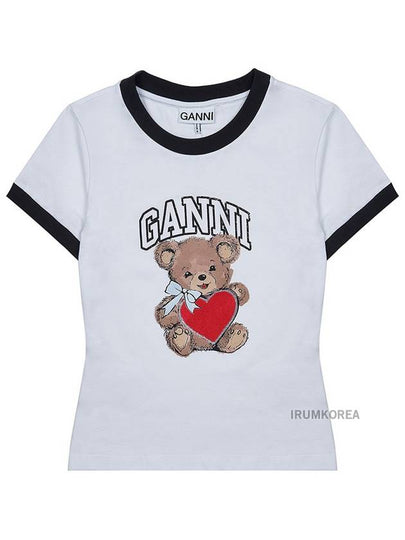 Basic Jersey Bear Print Short Sleeve T-Shirt White - GANNI - BALAAN 2