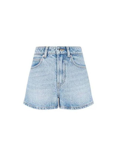 Logo Patch High Rise Denim Shorts Light Indigo 271850 - ALEXANDER WANG - BALAAN 1