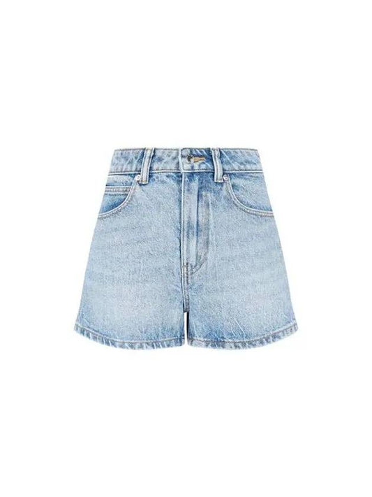 Logo Patch High Rise Denim Shorts Light Indigo 270462 - ALEXANDER WANG - BALAAN 1