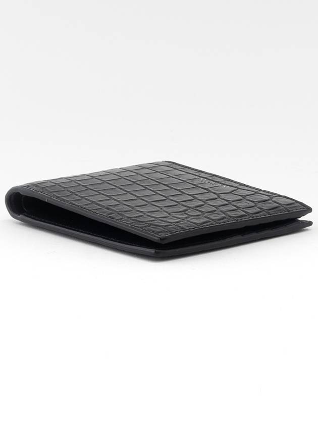 Crocodile Embossed Leather Half Wallet Black - SAINT LAURENT - BALAAN 4