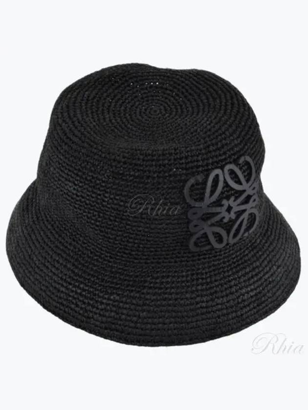 Raffia Calfskin Bucket Hat Black - LOEWE - BALAAN 2