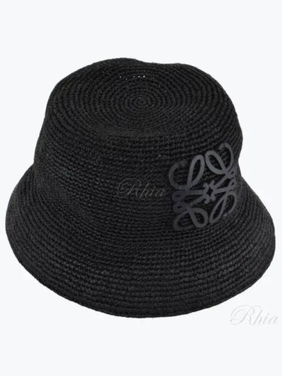 Raffia Calfskin Bucket Hat Black - LOEWE - BALAAN 2