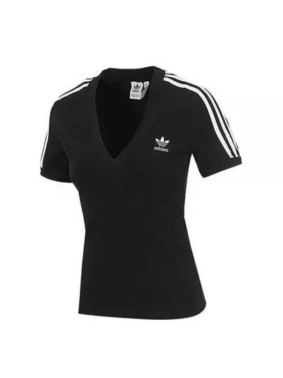 V-neck 3 Stripes Short Sleeve T-shirt Black - ADIDAS - BALAAN 2