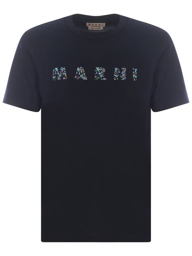 Logo Print Crew Neck Cotton Short Sleeve T-shirt Navy - MARNI - BALAAN 2