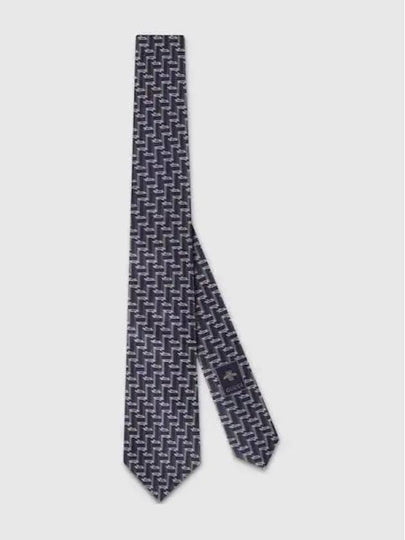 Horsebit Jacquard Silk Tie Dark Blue - GUCCI - BALAAN 2