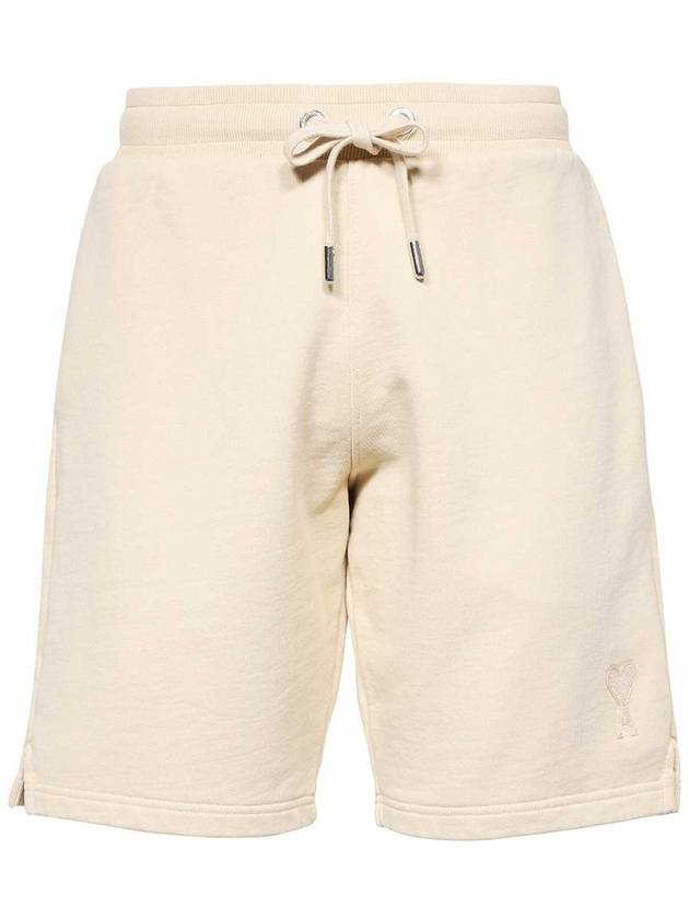 Small Heart Logo Drawstring Shorts Beige - AMI - BALAAN 2