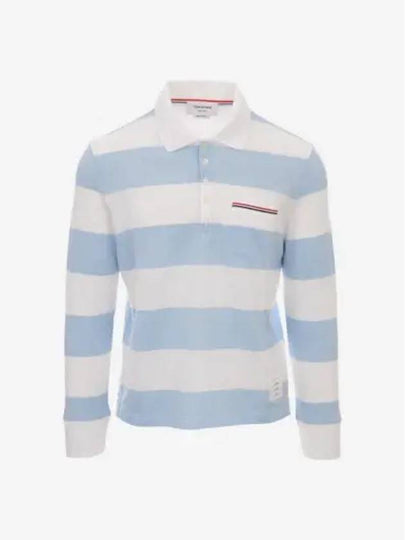 Men's Rugby Stripe Pick Pocket Polo Shirt Light Blue - THOM BROWNE - BALAAN 2