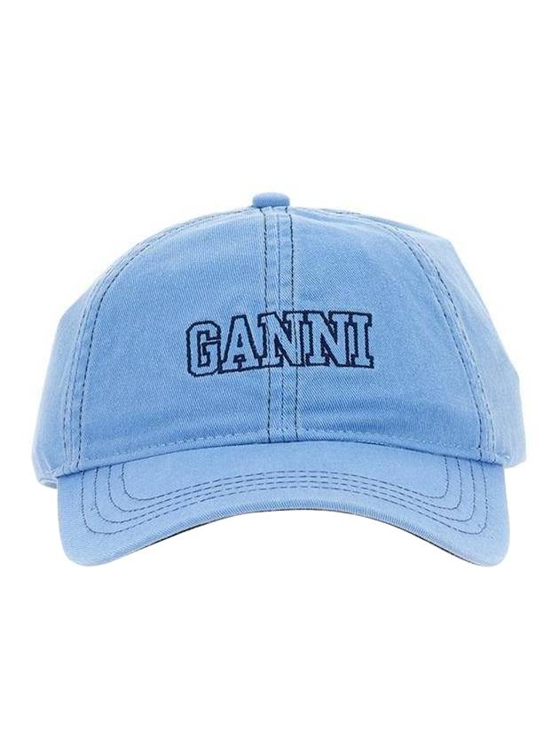 Logo Embroidery Cotton Ball Cap Blue - GANNI - BALAAN 1