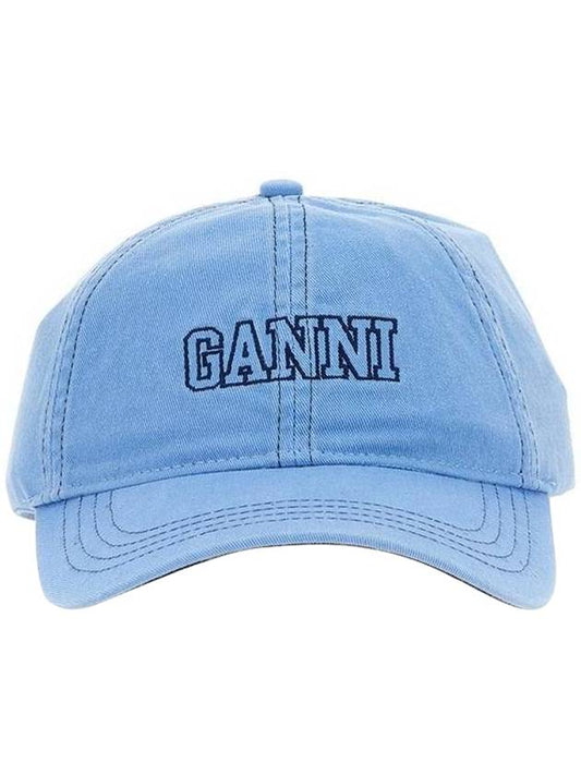 Logo Embroidery Cotton Ball Cap Blue - GANNI - BALAAN 1