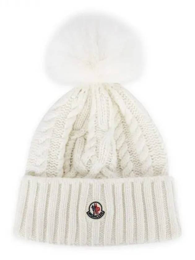 Pom Pom Cable Knit Wool Beanie White - MONCLER - BALAAN 2