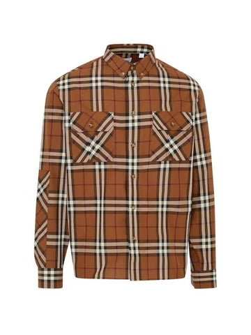 Check Cotton Long Sleeve Shirt Dark Burch Brown - BURBERRY - BALAAN.