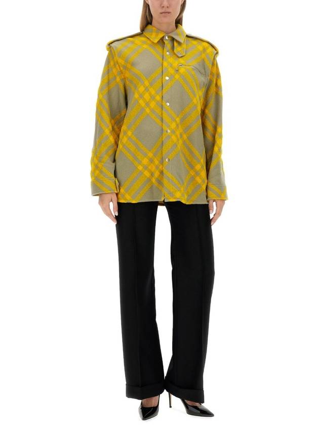 Check Wool Blend Shirt Yellow - BURBERRY - BALAAN 3