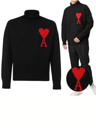 Heart Logo Knit Turtleneck Black - AMI - BALAAN 2