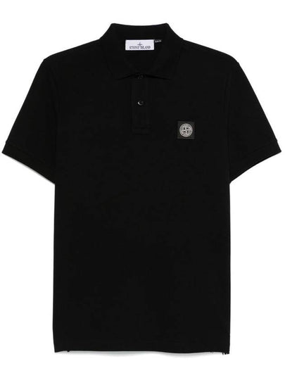 Organic Cotton Elastane Pique Polo Shirt Black - STONE ISLAND - BALAAN 2