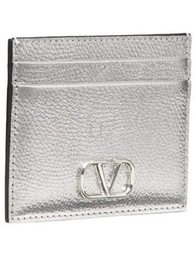 V Logo Signature Metallic Card Wallet Silver - VALENTINO - BALAAN 2