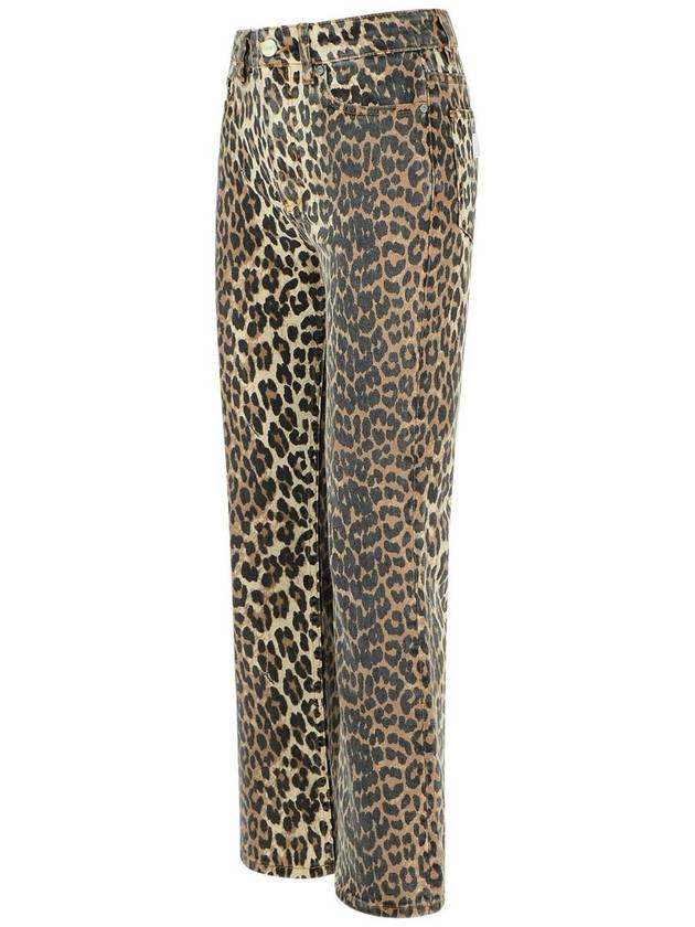 Women's Logo Back Pocket Leopard Print Denim Pants Brown - GANNI - BALAAN 3