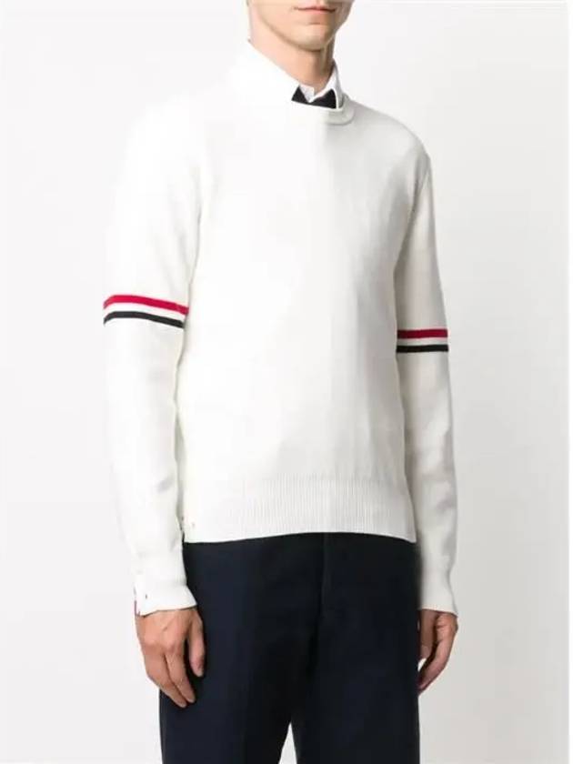 Men's Milan Stitch Armband Crew Neck Knit Top White - THOM BROWNE - BALAAN 3