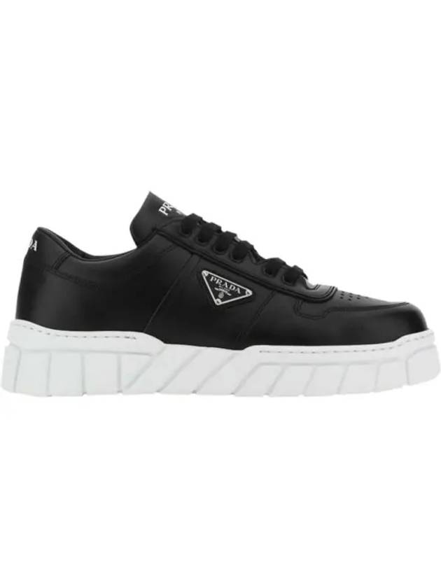 Triangle Logo Leather Low Top Sneakers Black - PRADA - BALAAN 2