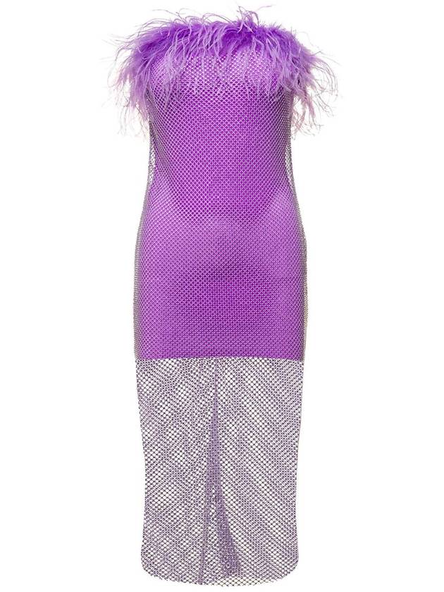 Mini Purple Dress With Feather Trim And Rhinestone Embellishment In Polyamide Woman - GIUSEPPE DI MORABITO - BALAAN 1