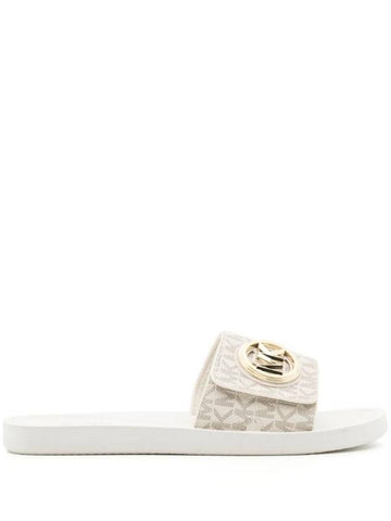 Signature Logo Canvas Slide Slippers Vanilla - MICHAEL KORS - BALAAN 1