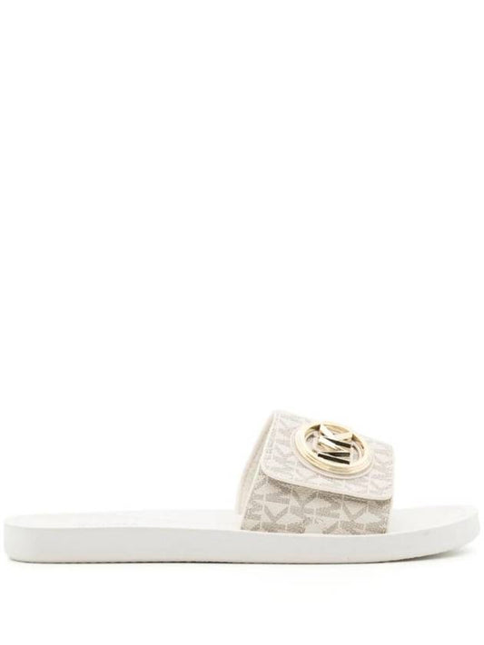 Signature Logo Canvas Slide Slippers Vanilla - MICHAEL KORS - BALAAN 1