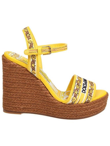 Dolce & Gabbana Canvas And Leather Wedge Sandal - DOLCE&GABBANA - BALAAN 1