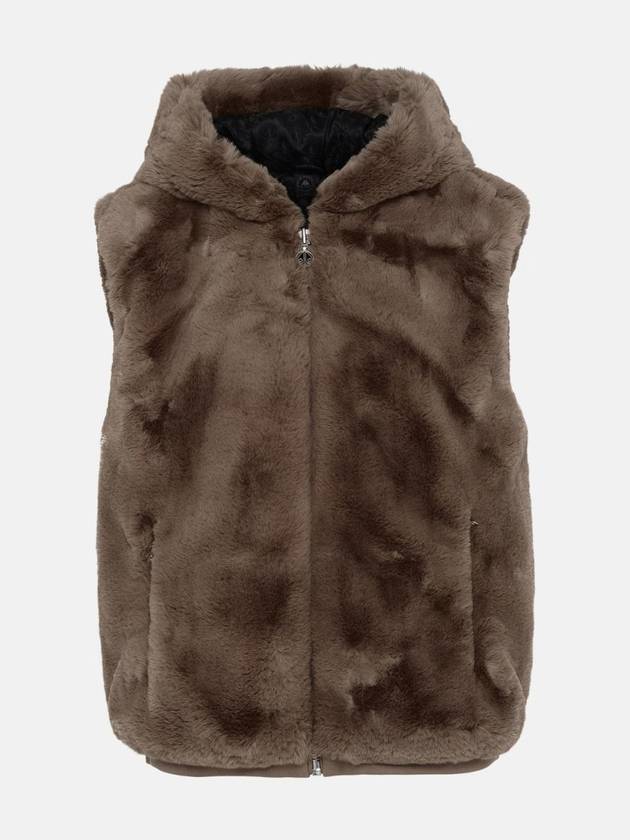 State Bunny Fur Hooded Vest Brown - MOOSE KNUCKLES - BALAAN 1