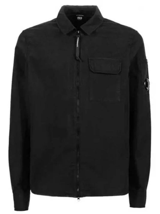 Emerized Gabardine Overshirt Zip-Up Jacket Black - CP COMPANY - BALAAN 2