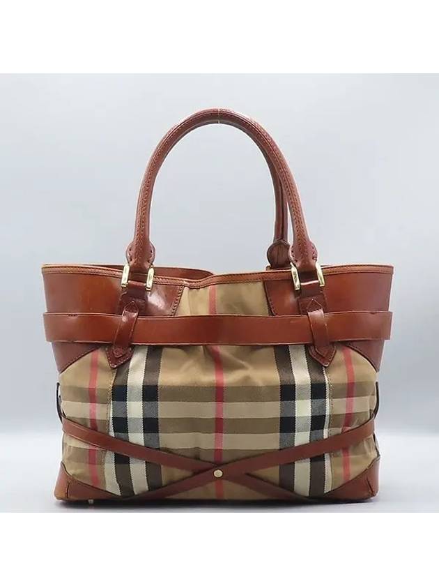 3763830 Brown leather house check belt tote bag - BURBERRY - BALAAN 4