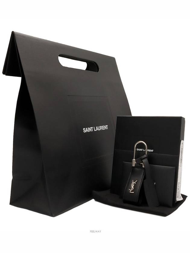 Black calfskin monogram silver mini key ring 668961 - SAINT LAURENT - BALAAN 2