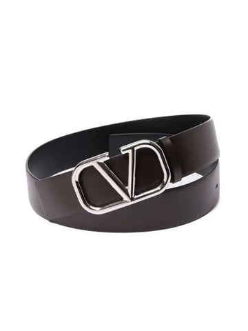 V Logo Signature Buckle Leather Belt Brown - VALENTINO - BALAAN 1