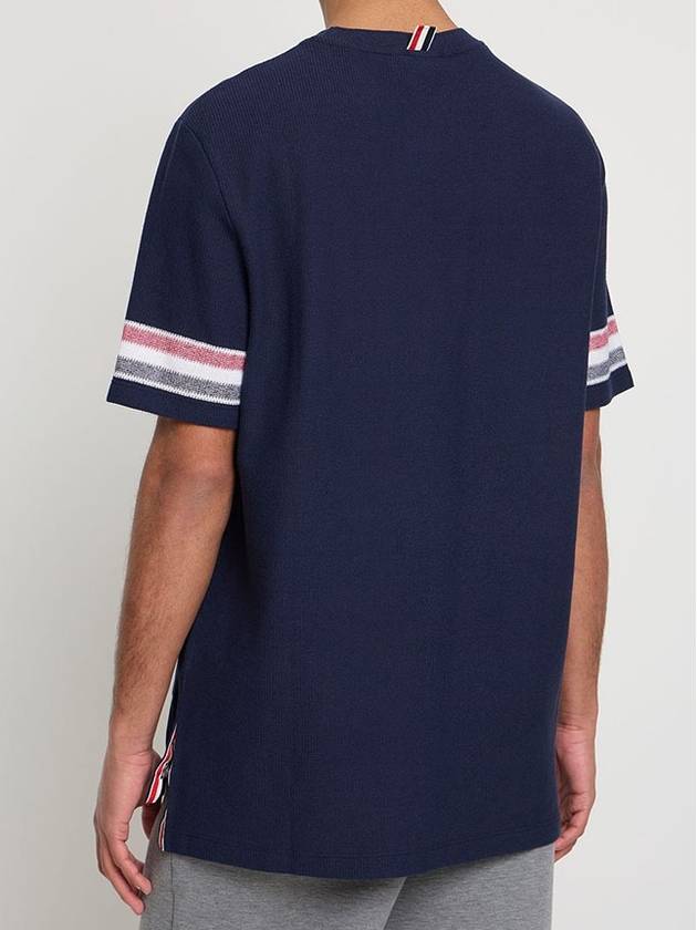 Textured Cotton Stripe Short Sleeve T-Shirt Navy - THOM BROWNE - BALAAN 6