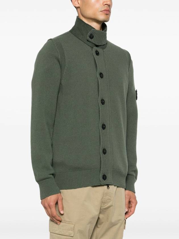 Wappen High Neck Button Up Wool Cardigan Green - STONE ISLAND - BALAAN 3