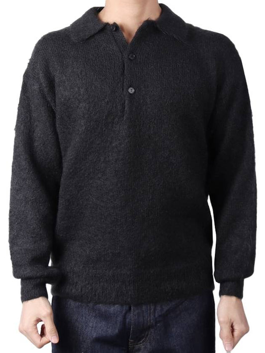 Men's Brushed Super Kid Mohair Knit Polo Ink Black A23AP03KM INKBLACK - AURALEE - BALAAN 2