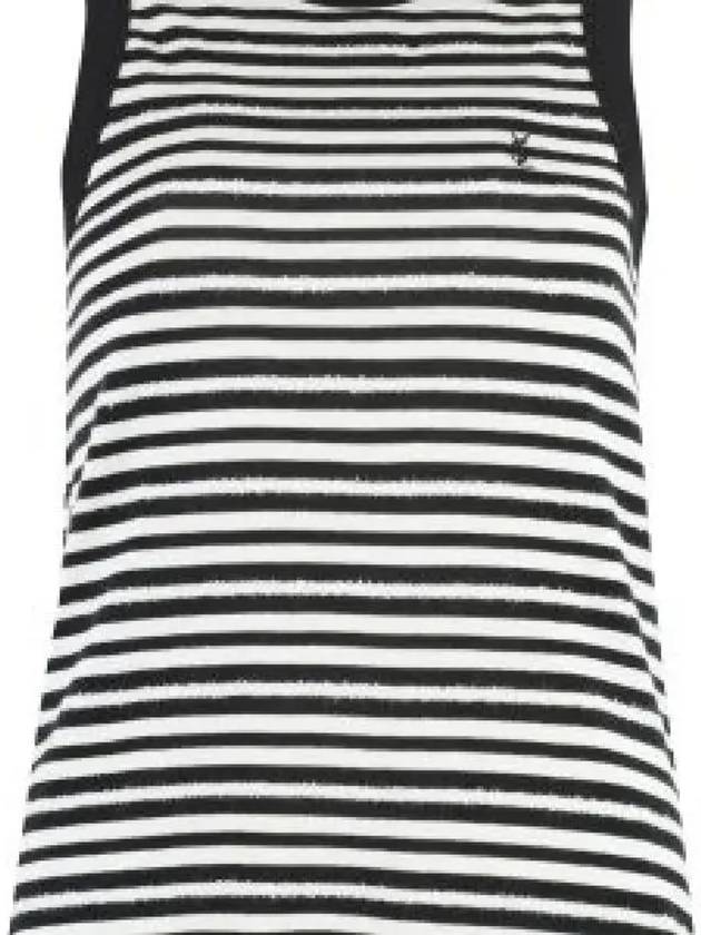 Embroidered Logo Striped Cotton Sleeveless White Black - SAINT LAURENT - BALAAN 2