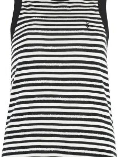 Embroidered Logo Striped Cotton Sleeveless White Black - SAINT LAURENT - BALAAN 2