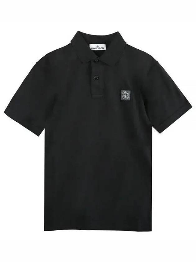 Logo Patch Short Sleeve Cotton Polo Shirt Black - STONE ISLAND - BALAAN 2