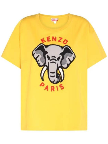 Elephant Cotton Short Sleeve T-Shirt Yellow - KENZO - BALAAN 1